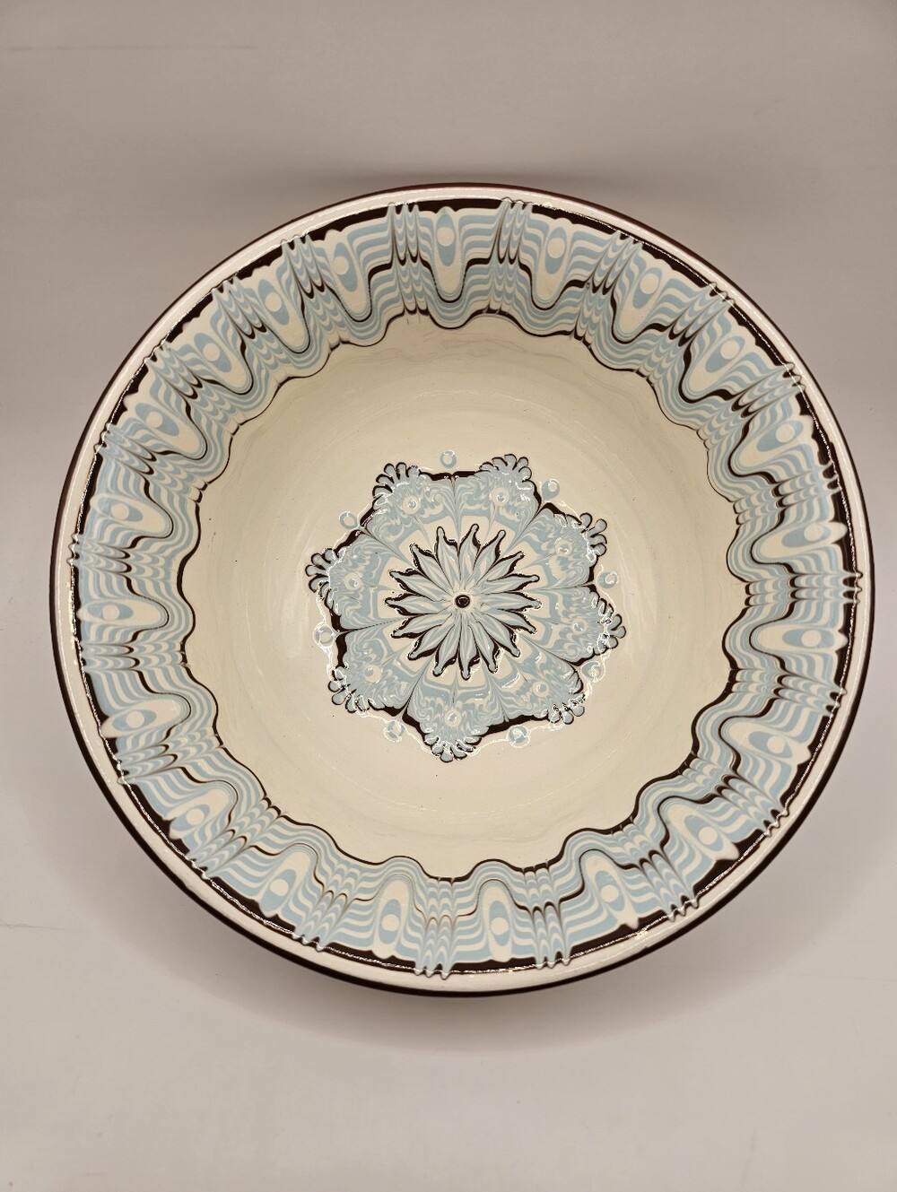 Handmade Bulgar, In Bulgaria, Cream and Light Blue Decorative Ceramic Bowl